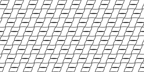 Seamless abstract wavy line pattern in black and white. Geometric curved lines create a modern optical illusion mesh effect. Clean and minimal vector texture that repeats endlessly.