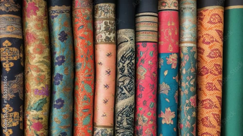 Aufkleber colorful collection of intricate textiles with vivid patterns and designs from various cultures and 