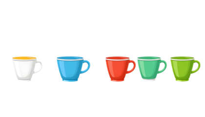 Colorful Ceramic Mugs Arrayed on a Transparent Surface