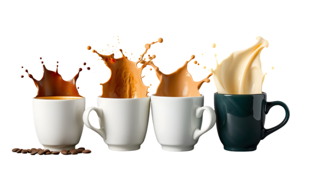 Coffee Splashes in Mugs A Colorful and Dynamic Display