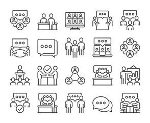 Meeting icons. Meeting and Event line icon set. Editable Stroke.