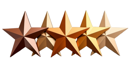 Five Bronze Stars Rating Icon on Transparent Background
