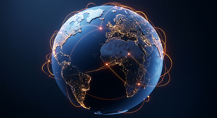 A stylized globe depicting global interconnectedness and network connections around the world.