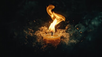 A single candle flame on a black background, high-resolution photography, insanely detailed and intricate, with fine details