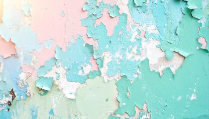 A pastel-hued exterior wall showcases peeling paint in a textured pattern, revealing layers of vibrant colors beneath.