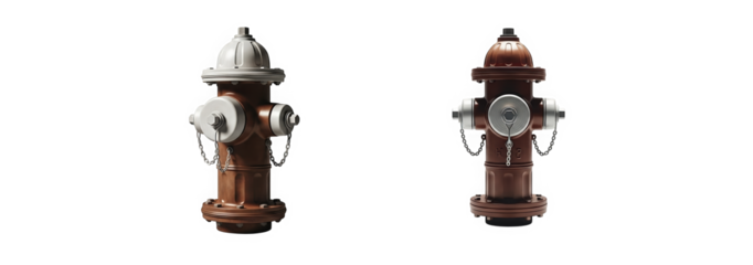 Fire hydrants in red and brown color with metallic details  