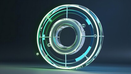 Futuristic glowing data visualization graph with neon light bars and line chart on dark background