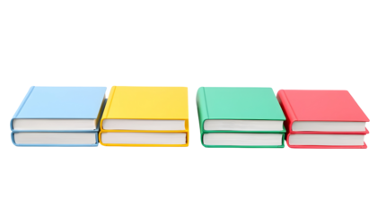 Stack of colorful hardcover books isolated on transparent background