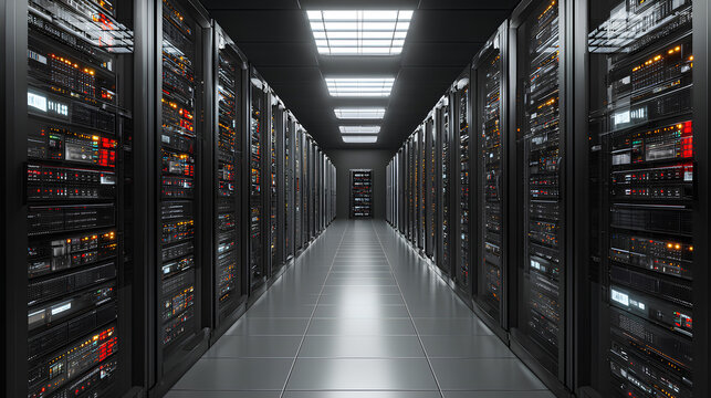 Server racks in modern server room data center Stock Illustration. - Powered by Adobe