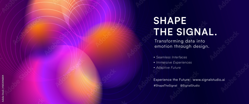 Poster futuristic gradient wave banner with abstract circles