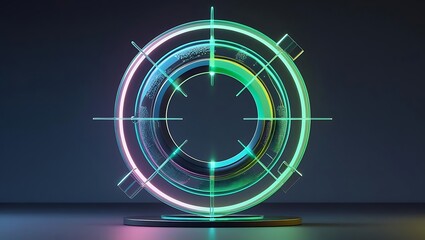 Futuristic glowing data visualization graph with neon light bars and line chart on dark background