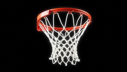 Basketball hoop with net against black background  