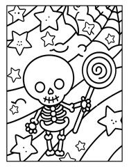 Halloween Spooky Coloring Page for Kids and Adults | Creepy and Fun Halloween Illustration