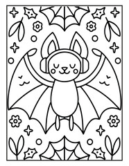 Halloween Spooky Coloring Page for Kids and Adults | Creepy and Fun Halloween Illustration