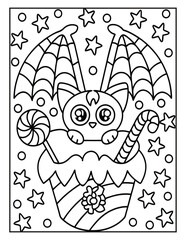 Halloween Spooky Coloring Page for Kids and Adults | Creepy and Fun Halloween Illustration