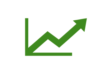 Green upward trend graph arrow isolated on a transparent background