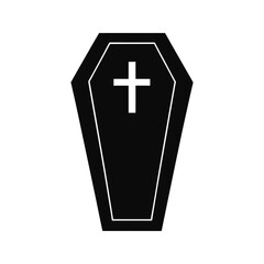 Obraz premium Minimal coffin silhouette with simple cross vector illustration with white background funeral icon