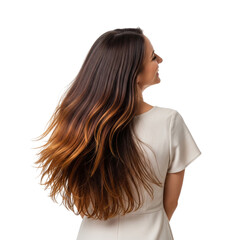 Fototapeta premium Woman with long, flowing hair enjoying a moment of freedom and joy, perfect for beauty, fashion, and lifestyle brands seeking elegant visuals