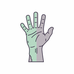 Obraz premium A stylized illustration of a decaying zombie hand with an open palm, split into two colors.