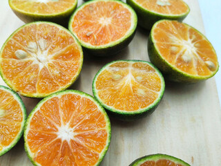 Close-up of Sliced Citrus with Green Rims