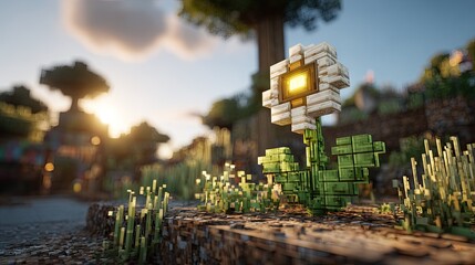 Pixelated Daisy in a Sunny Glade