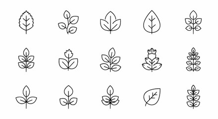 Vector plant icons including leaf, flower, and small sapling representing growth, ecology, and gardening