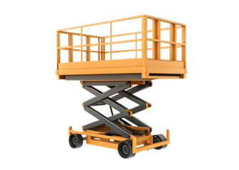 Orange scissor lift platform isolated on a transparent background