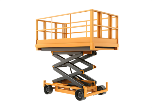 Orange scissor lift platform isolated on a transparent background