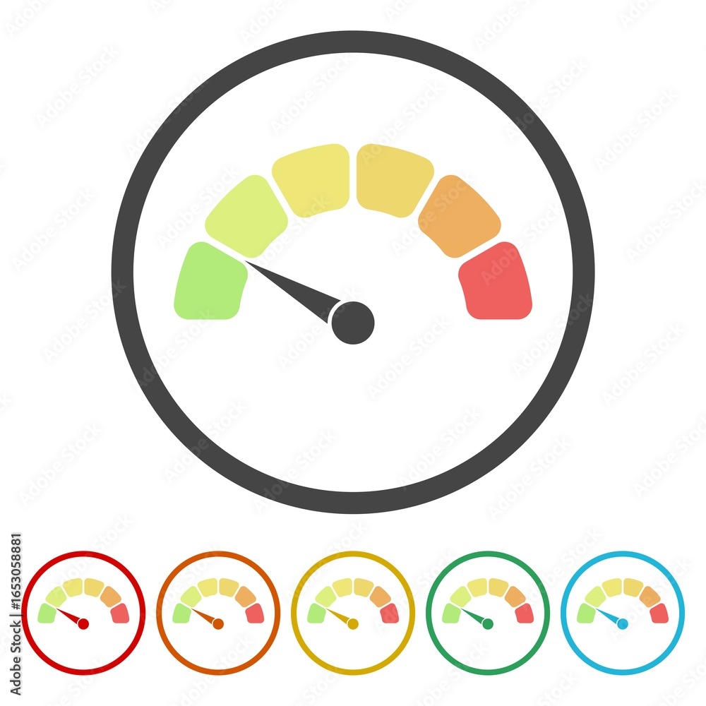 Poster speedometer icon. set icons in color circle buttons