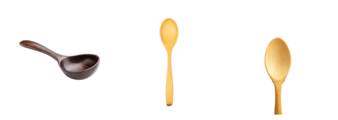 Set of wooden spoons isolated on a transparent background, showcasing craftsmanship and natural materials, ideal for rustic kitchen themes or culinary arts