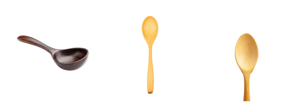 Set of wooden spoons isolated on a transparent background, showcasing craftsmanship and natural materials, ideal for rustic kitchen themes or culinary arts