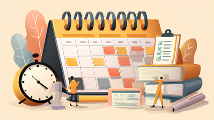Time management and scheduling concept with calendar, checklist, and task planning for productivity, project management, deadline tracking, and efficient organization of daily activities.