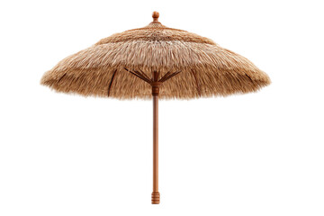 Tropical thatched umbrella isolated on a transparent background, evokes a beachside vibe, perfect for summer or vacation themes, adds a rustic touch to outdoor settings