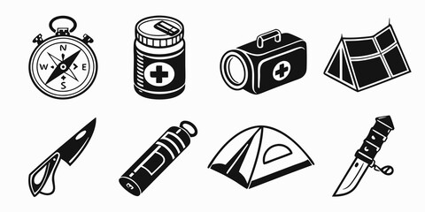 Outdoor adventure gear icons