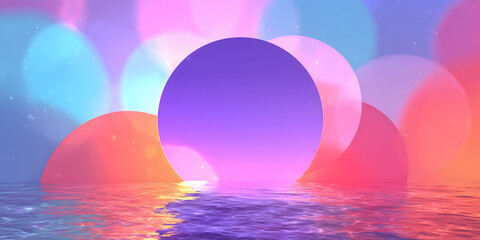 Abstract colorful background with circles and water reflections wallpaper art