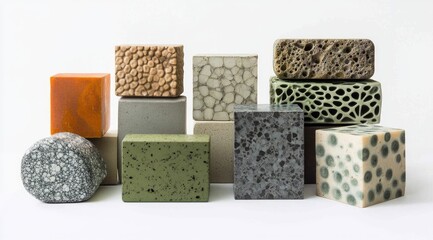 Stacked cubes of varied concrete textures