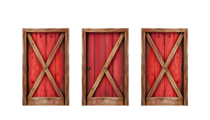 Three Red Barn Doors with Wooden X-Braces