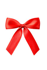 Red ribbon bow isolated on a transparent background, perfect for gift wrapping or festive decorations, evokes a sense of celebration and elegance
