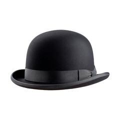 Classic black bowler hat isolated on a transparent background, evokes vintage fashion and timeless elegance, perfect for historical reenactments or costume parties