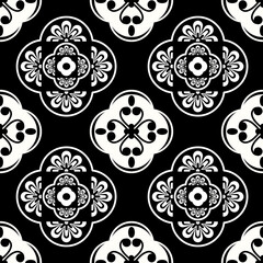 Black and white seamless ceramic geometric wallpaper design pattern