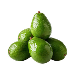 A set of glossy green avocados isolated on a transparent background, fresh and ripe avocados stacked neatly, perfect for healthy eating and culinary uses