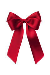 Elegant red ribbon bow isolated on a transparent background, perfect for gift wrapping and festive decorations, evokes a sense of celebration and joy