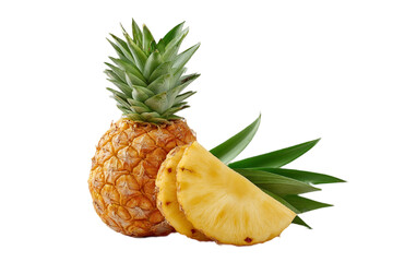 Whole pineapple and slices isolated on a transparent background, tropical fruit with vibrant colors, perfect for summer recipes and exotic decor