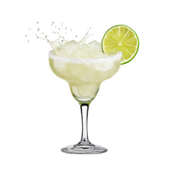 Refreshing margarita cocktail with lime slice, ice splashing out of glass, perfect for summer parties and celebrations, isolated on a transparent background