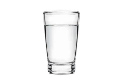 A clear glass of water isolated on a transparent background, symbolizing purity and hydration, ideal for wellness and health concepts