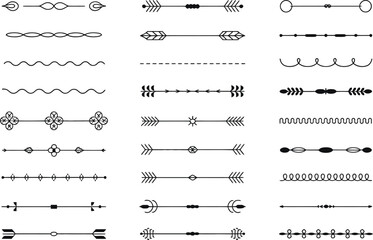 Decorative Dividers Set, Line Borders, Black Ornate Elements on Transparent Background