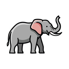 Naklejka premium A simple cartoon illustration of a grey elephant standing in profile with its trunk raised high.
