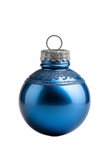 Shiny blue Christmas ornament isolated on a transparent background, festive decoration with intricate silver detailing, perfect for holiday-themed designs