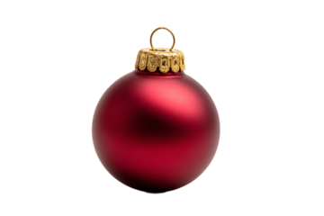 Festive red ornament isolated on a transparent background, classic holiday decoration with a glossy finish, evokes warmth and seasonal cheer