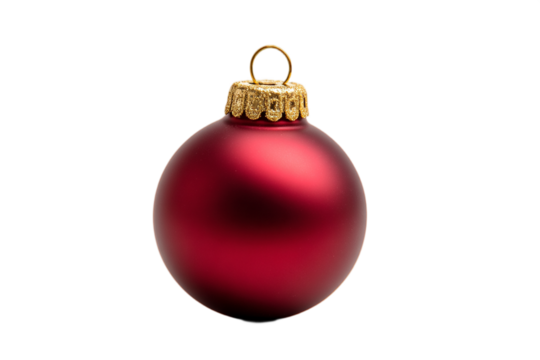 Festive red ornament isolated on a transparent background, classic holiday decoration with a glossy finish, evokes warmth and seasonal cheer